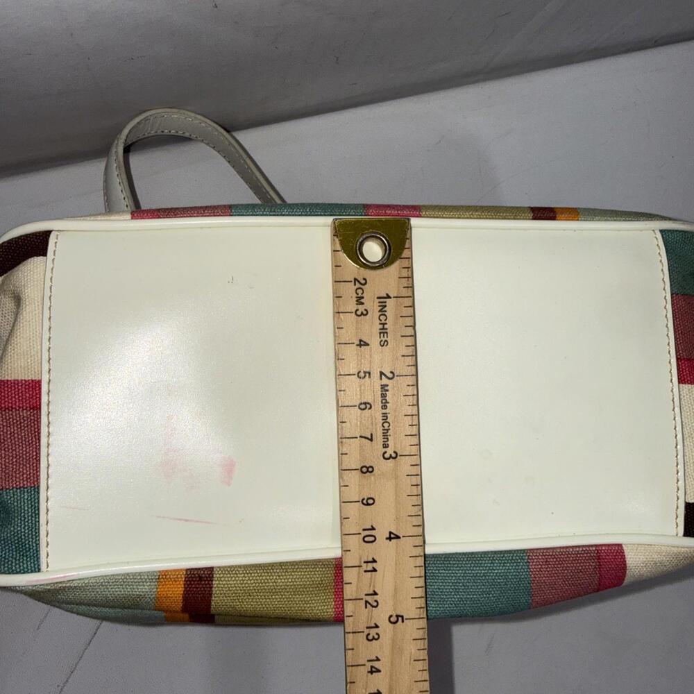 Fossil 90 Y2K Pastel Stripe Canvas Leather Purse Leather Strap Shoulder Bag Tote - Picture 9 of 15
